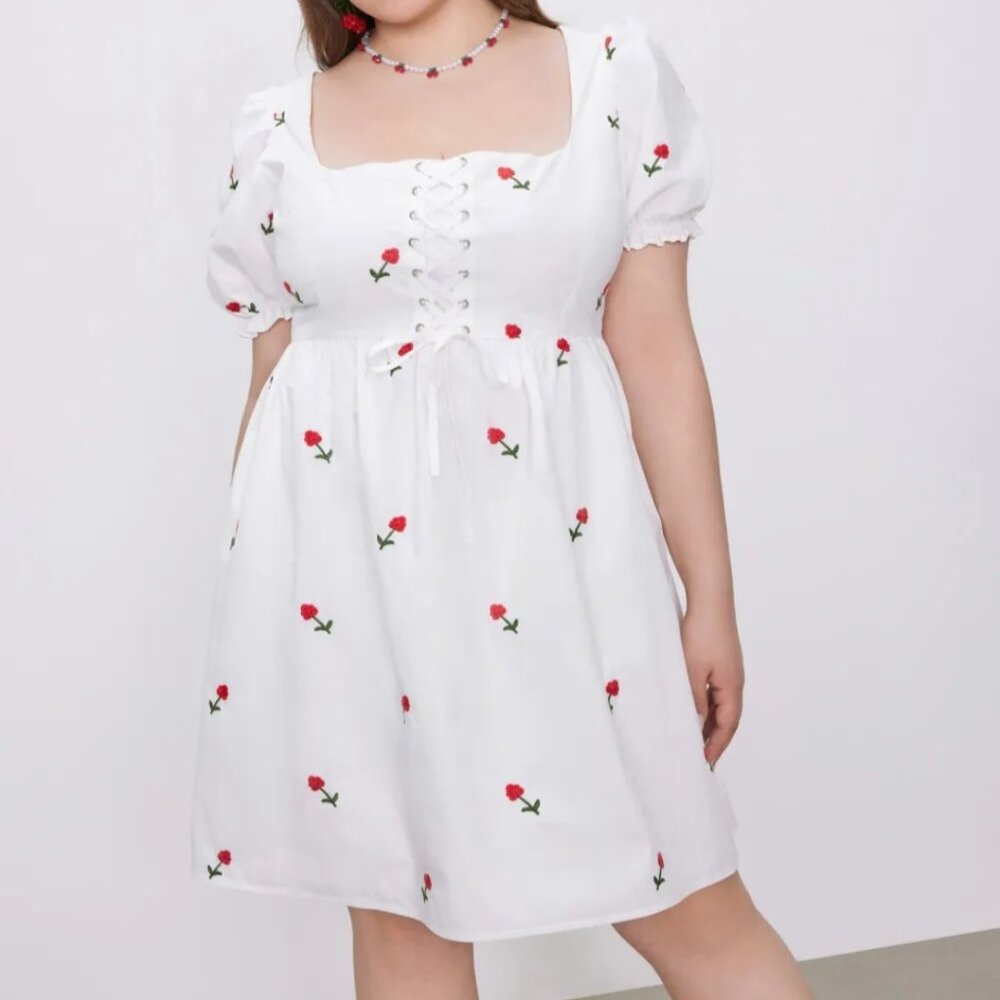 CIDER Square neck lace up mini dress